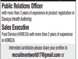 Required Public Relations Officer  Sales Executive 
