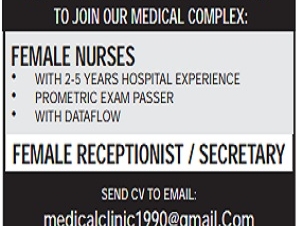 REQUIRED FEMALE NURSES FEMALE RECEPTIONIST / SECRETARY 