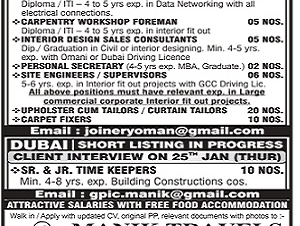REQUIRED DATA NETWORKING ELECTRICIANS    CAROENTRY WORKSHOP FOREMAN INTERIOR DESIGNER SALES CONSULTATNT PERSONAL SECRETARY SITE ENGINEER