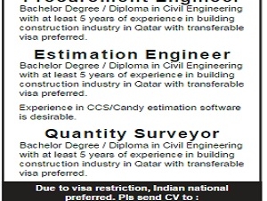 URGENTLY REQUIRED Procurement Engineer Estimation Engineer Quantity Surveyor 