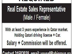Real Estate Sales Representative (Male / Female 
