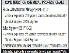 URGENT HIRING  CONSTRUCTION CHEMICAL PROFESSIONALS   Business Development Manager  Sales Engineers 