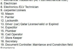 1-SUPERVISOR-MECHANICAL  2-CONTROL ROOM SUPERVISOR  3-FOREMAN  4-MECHANICAL/ELECTRICAL