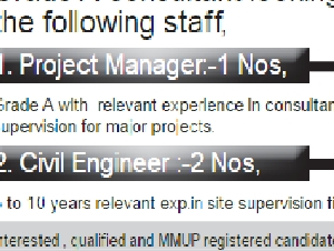 Grade A consultant looking for the following staff