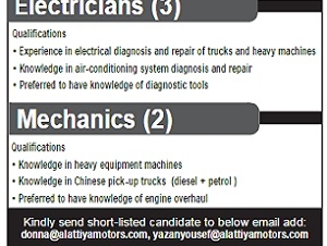Required Electricians (3) Mechanics (2)